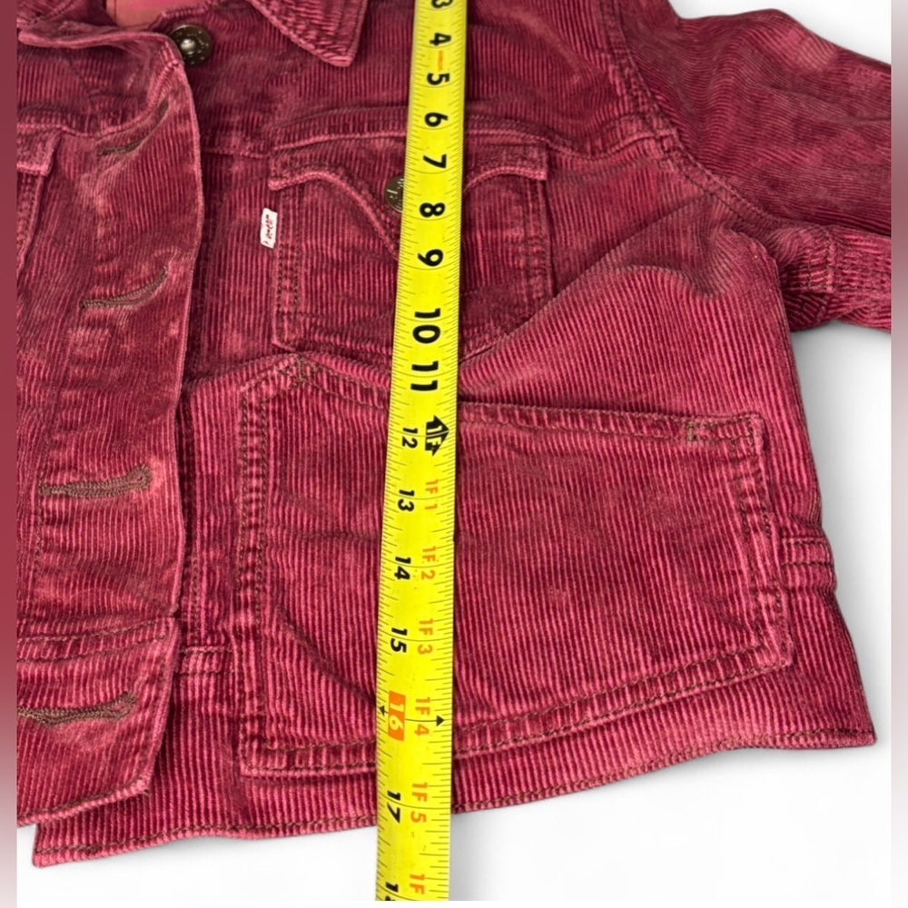 Y2K Levi’s Burgundy Corduroy Cropped Trucker Jacket Women’s - Picture 3 of 7